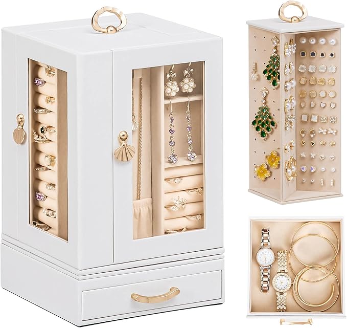 Enthralite Jewelry Box large for Dresser: Women Necklace Ring Storage Organizer with Compartments - Elegant Earring Holder Di