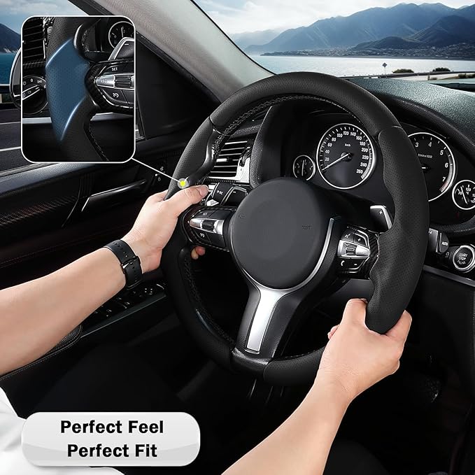 Steering Wheel Cover for BMW X3(2014-2017) X5(2014-2018) 3 Series(2012-2019) 5 Series(2014-2016) 328i 320i 330i 325i 528i 535i 530i 540i M3 2 4 6 Series X4 X6 M2 M4 M5 M6 (Perforated Black)