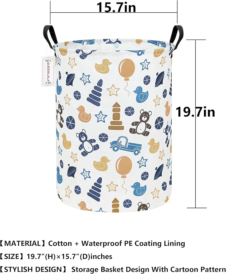 QUEENLALA Large Storage Basket,Laundry Hamper/Bathroom/Home Decor/Collapsible Round Storage Bin,Boys and Girls Hamper/Boxes/C