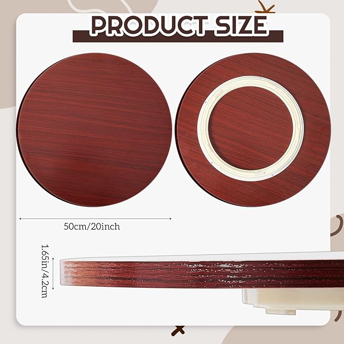 20" Walnut Wood Lazy Susan for Table Top, Large Turntable Rotating Serving Tray for Counter Top Solid Wooden Round Lazy Susan