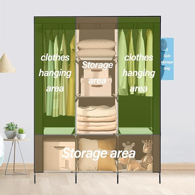 PLKO Portable Closet, Wardrobe Closet Organizer,Portable Clothes Closet Rolling Door Wardrobe with Black Oxford Fabric Cover 