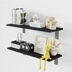 Floating Shelf Board for Wall 5/8" – No Brackets – 24" L x 12" W x 0.6" T Black Melamine Wood Floating Shelves for Bathroom, 