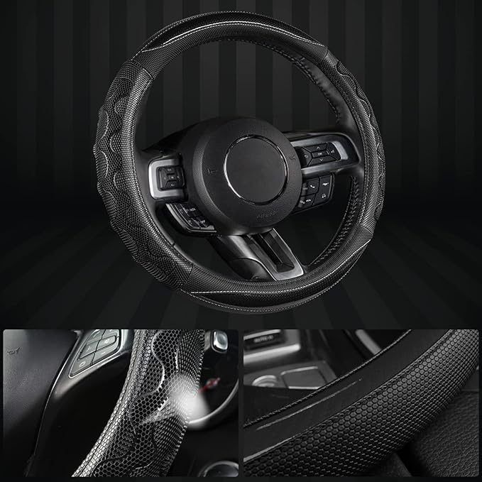 GIANT PANDA Car Steering Wheel Cover for Ford Escape Edge EcoSport Bronco Sport Explorer,3D Sporty Design,Black