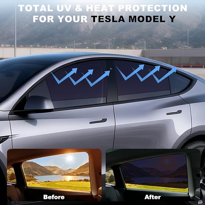 XCBYT Side Window Sunshade for Tesla Model Y 2020–2024 | Rear & Front Static Cling Side Window Covers, Semi-Transparent Privacy & UV Protection | Not for 2025–2026 Model Y Juniper