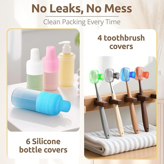 All-in-One 22 Pcs Packing Cubes for Travel Essentials –Includes Cubes,toothbrush covers，Silicone Bottle Cover,zipper bags, Ma