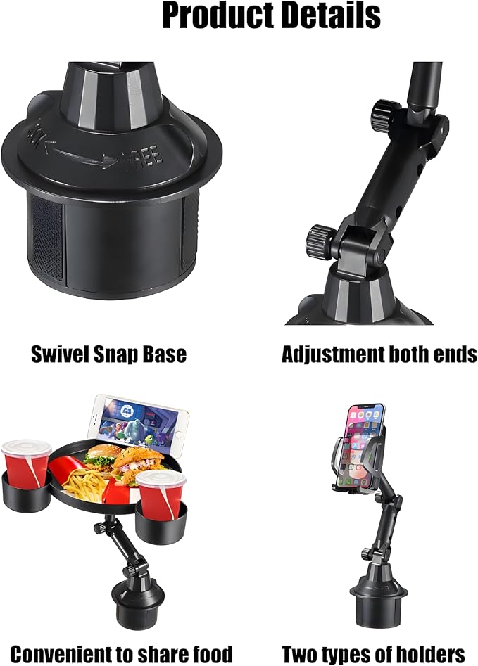 Cup Holder Expander for Car, Degrees Rotate Adjustable Surface Car Tray Table and Drink Holders with Coaster, Apply to All Au