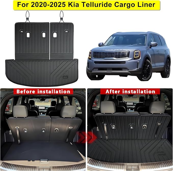 Cargo Liner with Backrest Mats for 2020-2025 Kia Telluride 7/8 Seats, TPE Protectors Full Set Fit for Kia Telluride Accessories Back