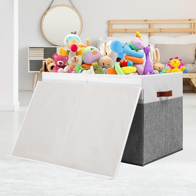 Gowee Large Toy Storage Box with Lid, Sturdy Toys Storage Chest Bin Organizer Basket with Dividers for Kids, Boys, Girls, Nur