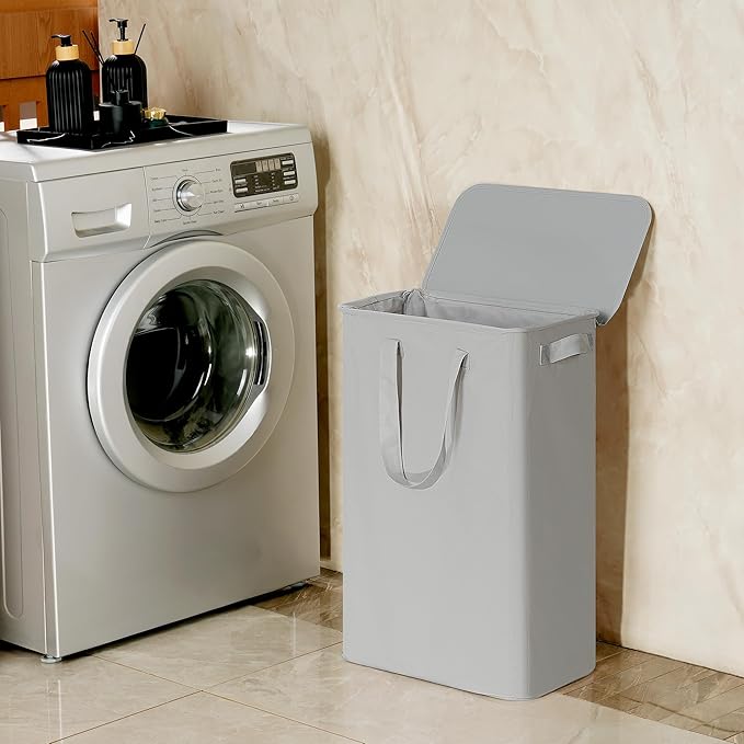 efluky Slim Laundry Basket with Lid, Narrow Laundry Hamper with Handles, Collapsible Dirty Clothes Hamper, Tall Laundry Bin f