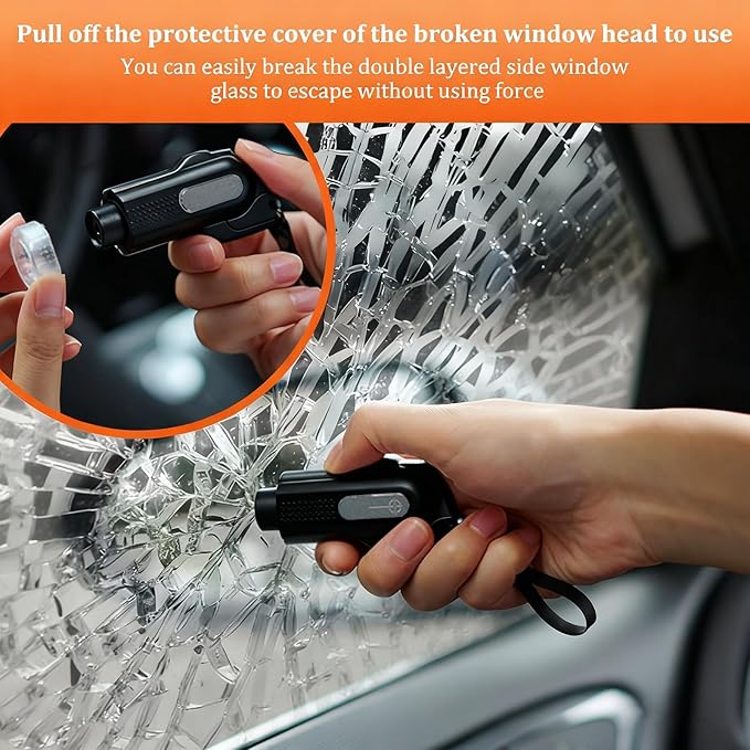 2-in-1 Window Glass Breaker Seatbelt Cutter, 2-Pack Emergency Keychain Car Escape Survival Tool, Safehammer for Land/Underwat