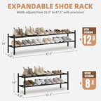 STORAGE MANIAC Long Expandable Shoe Rack, 12 Pairs Metal Wide Stackable Shoe Rack, Adjustable Shoes Shelf, Freestanding Shoes