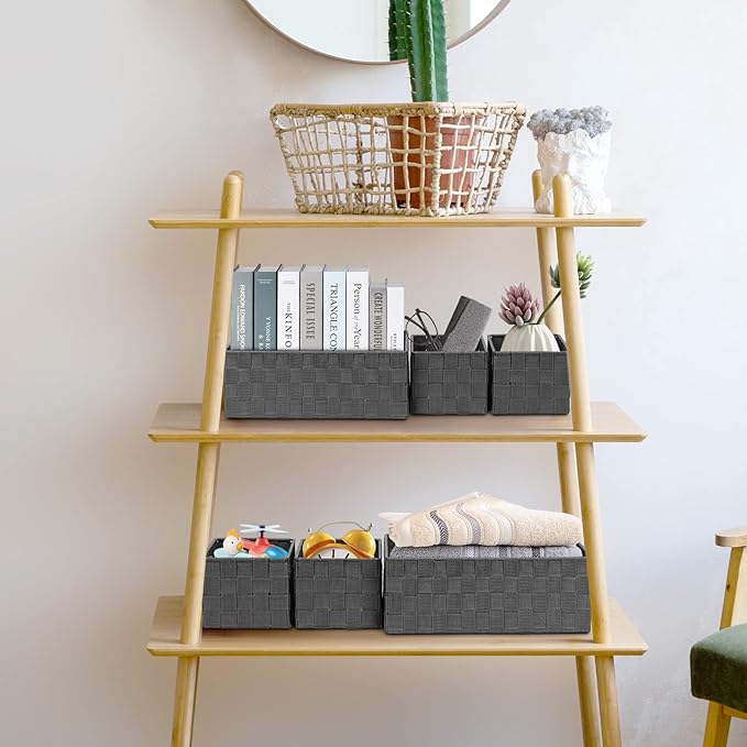 Posprica Woven Storage Baskets for Organizing 6 Pack, Large&Small Storage Cube Bins Set for Bathroom, Storage Boxes Container