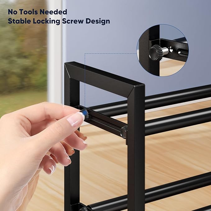 Abiglifty 5-Tier Expandable Shoe Rack,17"-33" Adjustable Shoe Rack for Closet,Metal Shoes Shelves for Front Door Entrance, Ga