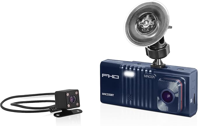Minolta Dash Camera – 3-Channel 1080P Car DVR with Rear & Interior Cam, Night Vision, 3.0” LCD Screen, G-Sensor, Loop Recordi