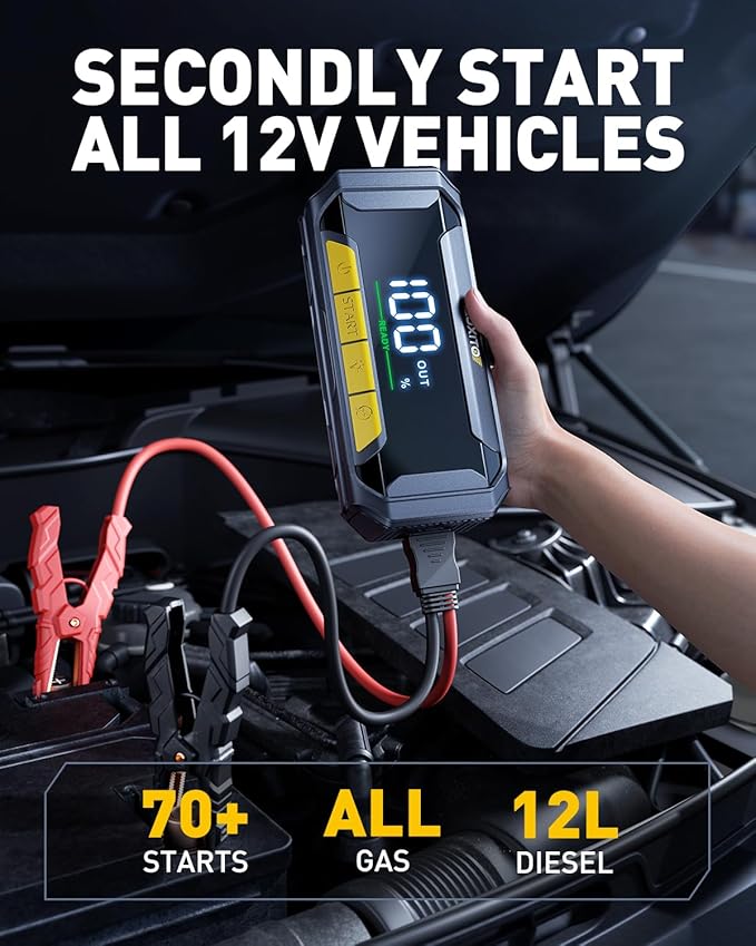 AUXITO 8000A Car Battery Jump Starter Boost Force Start Function Jump Box 60W Fast Charging 160W DC Output Portable Jump