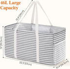 Lifewit Extra Large Tote Bag, Reusable Grocery Bags with Metal Wire Frame and Handles, Standing Utility Foldable Shopping Bags for Storage, Picnics, Beach, Laundry, Car, 46L, 2 Pack, Gray and Blue