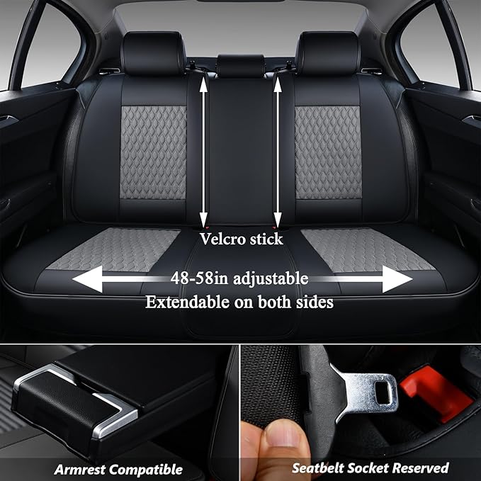 Coverado Leather Rear Seat Covers for Cars, Waterproof Back Seat Cover, Universal Automotive Seat Cushion Protector for Most 