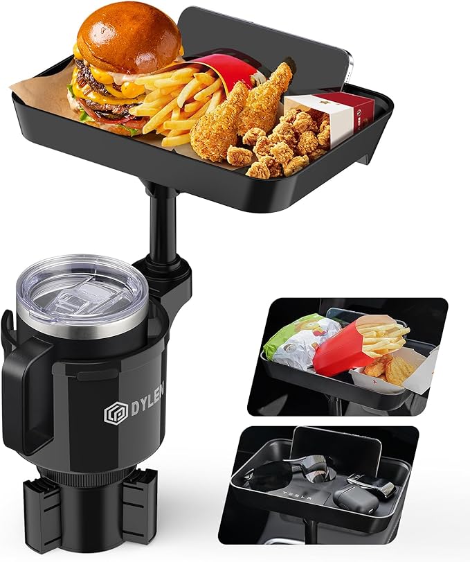 DYLEN Car Cup Holder Tray, Cup Holder Expander Adapter for Car, 9.5” Detachable Car Food Tray Table for Eating, Road Trip Ess