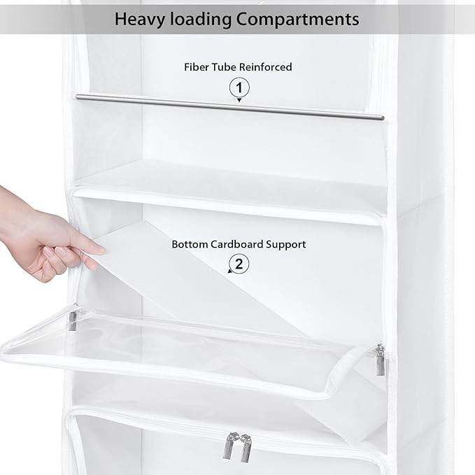 Univivi Hanging Yarn Storage Organizer with 5 Zipper Closure Compartments, Large Capacity Knitting Organizer Storage, Over th