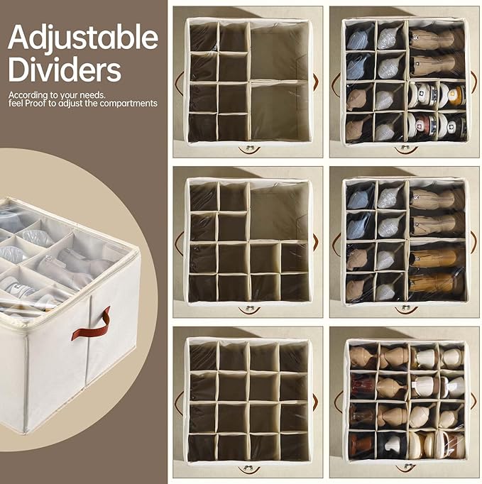 INSTY Shoe Organizer for Closet, 2 Pack Foldable Shoe Storage Containers, Fits up to 16-32 Pairs, Adjustable Dividers for Sho