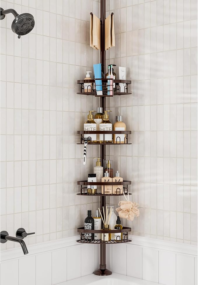 Rustproof Shower Corner Caddy Shelf for Bathroom Tension Pole Organizer with 4 Baskets for Bathtub Shampoo Storage from 23.6 