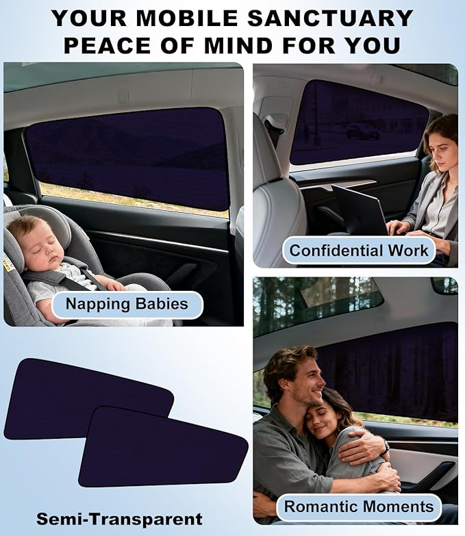 XCBYT Car Window Shades for Tesla Model Y 2020-2024 (Not for 2025 2026 Model Y Juniper) | Static Cling Rear Side Sun Shade, UV & Heat Blocking, Privacy Protection, Easy On & Off