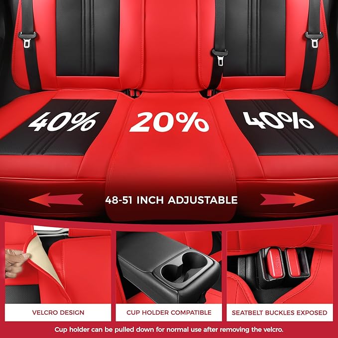 FREESOO Car Seat Covers Full Set, Black Red Waterproof Car Seat Cover, Leather Seat Covers for Trucks, Luxury Car Seat Covers