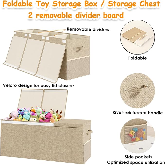 Extra Large Toy Box Chest with Lid, Kids Toy Storage Organizer for Boys Girls, Big Toy Bin Basket Extra Large Toy Storage Box
