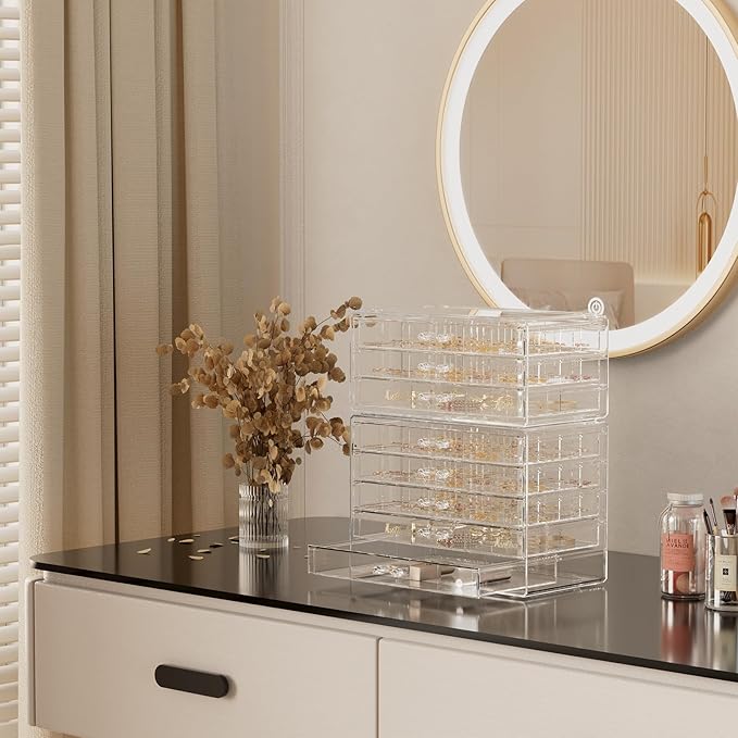 ProCase Acrylic Earrings Holder Organizer Box, Large Clear Earring Jewelry Storage Transparent Stackable Drawers Jewelry Disp