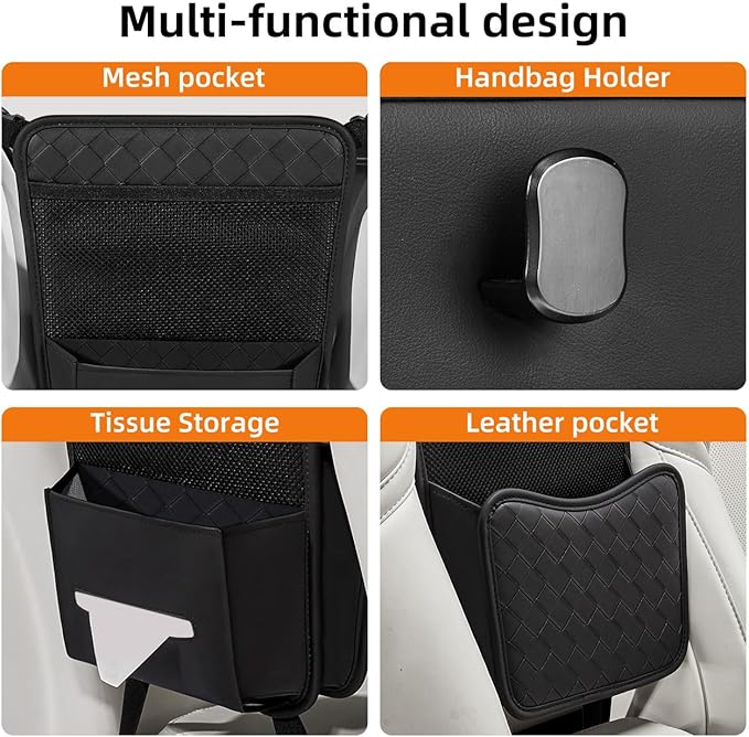 Purse Holder for Car,Car Purse Holder Between Seats,PU Leather Seat Back Organizer,Large Capacity Bag,Car Net Pocket Handbag Holder,Pet Barrier(Red)