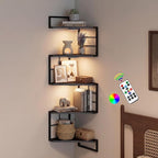 Corner Floating Shelves with Lights - 5 Tiers Corner Shelf Wall Mounted, Bookshelf with LED Light, Floating Shelves for Wall,