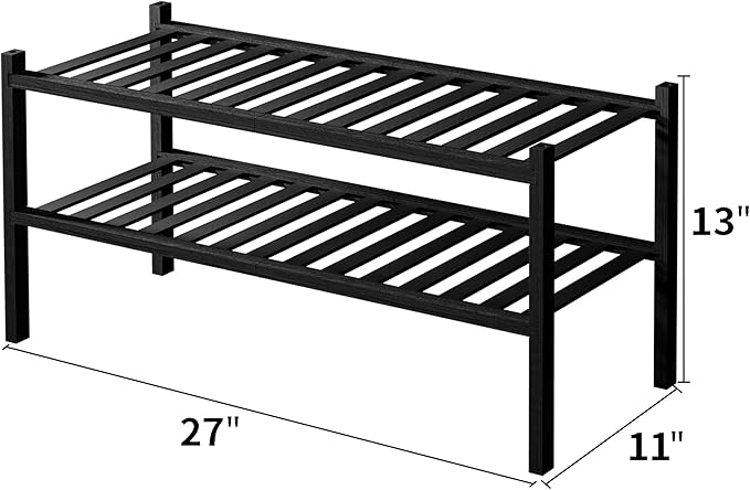 ROMGUAR CRAFT 2 Tier Bamboo Shoe Rack for Closet Free Standing Wood Shoe Shelf for Entryway Small Space Stackable 27"x11"x13"