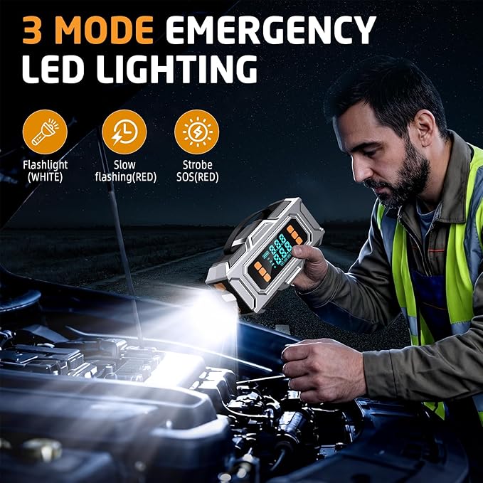 Jump Starter with Air Compressor 8000A Car Battery Jump Starter (9.0 Gas/8.0L Diesel) 180PSI Car Battery Jumper Starter
