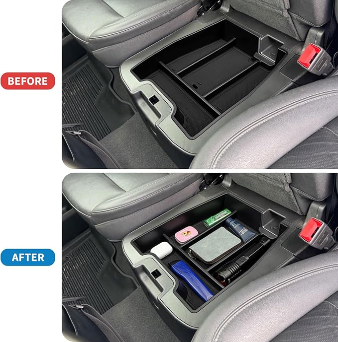 Center Console Organizer Tray for 2019-2025 2026 Chevy Silverado/GMC Sierra 1500 & 2020-2026 Silverado/Sierra 2500HD 3500HD, Armrest Box Storage Tray (Split-Bench Folding Seat ONLY)-2PCS