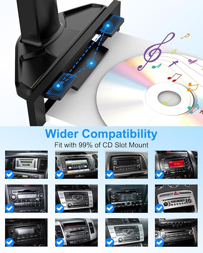Car Tablet Holder CD Slot, [Height Adjustable Arm] Car CD Player Tablet Mount, Universal Car CD Clamp for iPad Pro Air Mini, Galaxy Tabs/Z Fold/Z Flip, iPhone, More 4-12.9" Device