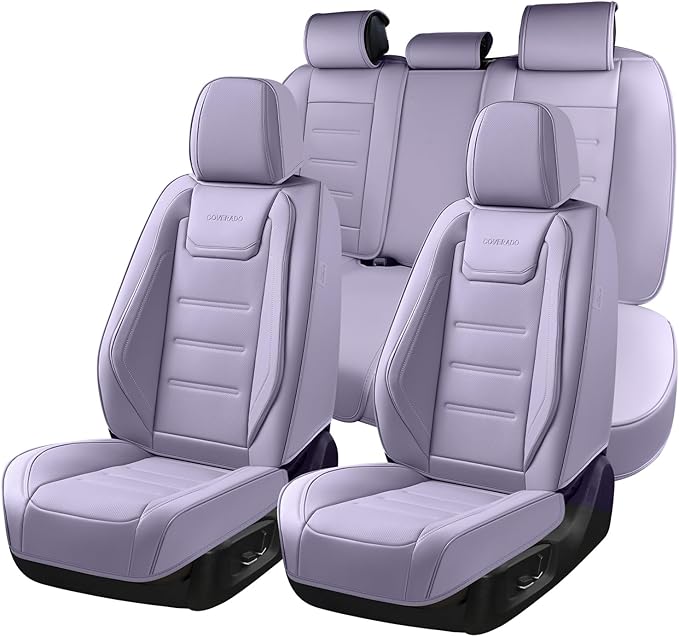Coverado Car Seat Covers Full Set, Seat Covers for Cars, Car Seat Protector Waterproof, Leather Cushion, Universal Car Interi