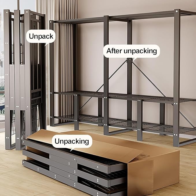 Portable Foldable Wardrobe Closet with Cover, Freestanding Metal Clothes Rack, Space-Saving Garment Organizer for Hanging Clo