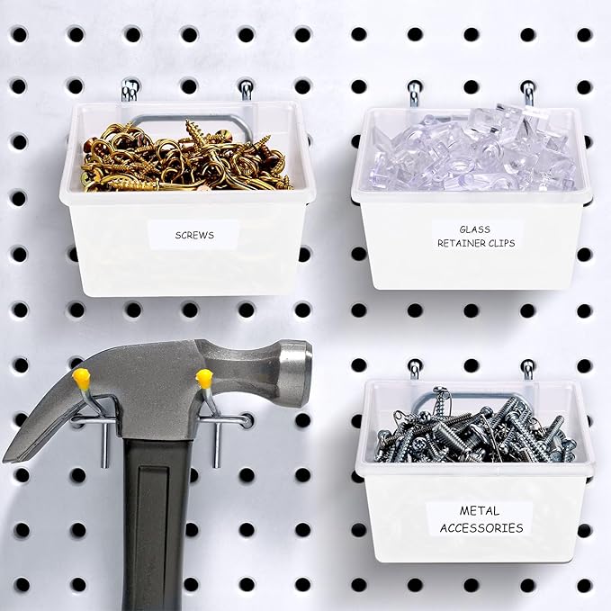 Patelai 8 Packs Pegboard Bins with Hooks and Labels, Pegboard Baskets Kit DIY Accessories Workbench Bins for Organizing Hardw
