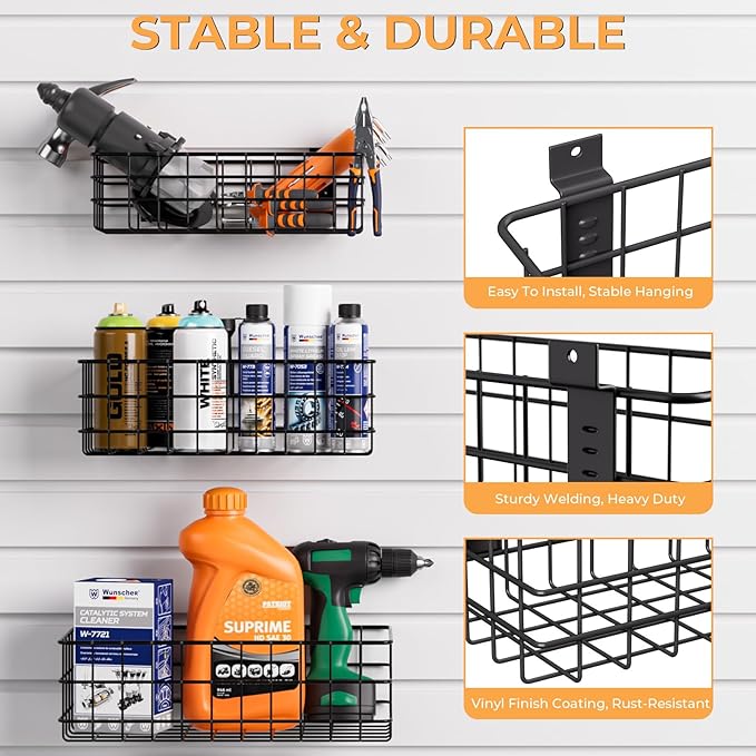 INCLY 30PCS Slatwall Accessories Set, Includes 4 Pack Ventilated Metal Wire Slatwall Baskets and 26PCS Multisized Heavy Duty 