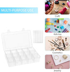 Umirokin 2 Pack 15 Grids Clear Plastic Organizer Box with Adjustable Dividers, Craft Storage Containers for Jewelry, Beads, S