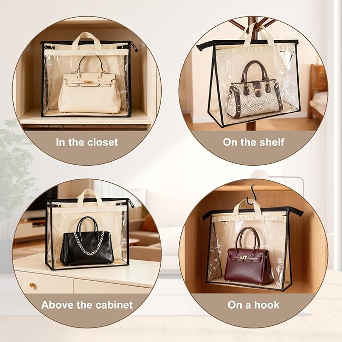 9 Pack Dust Bags for Handbags, Clear Handbag Storage Organizer, Purse Protector Storage Bag, Transparent Purse Organizer for 