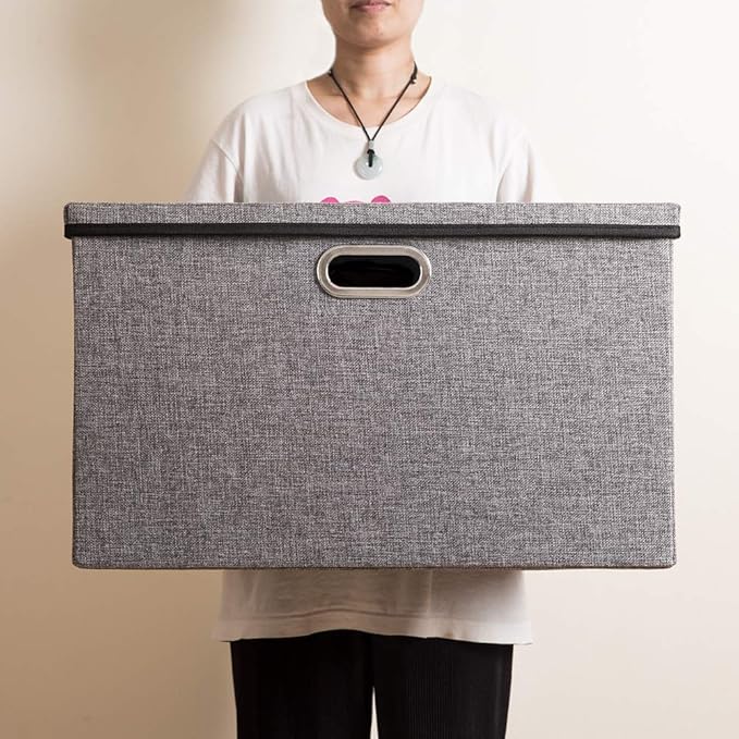 PRANDOM Extra Large Collapsible Storage Bins with Lids [5-Pack] Linen Fabric Foldable Storage Baskets Boxes Organizer Contain