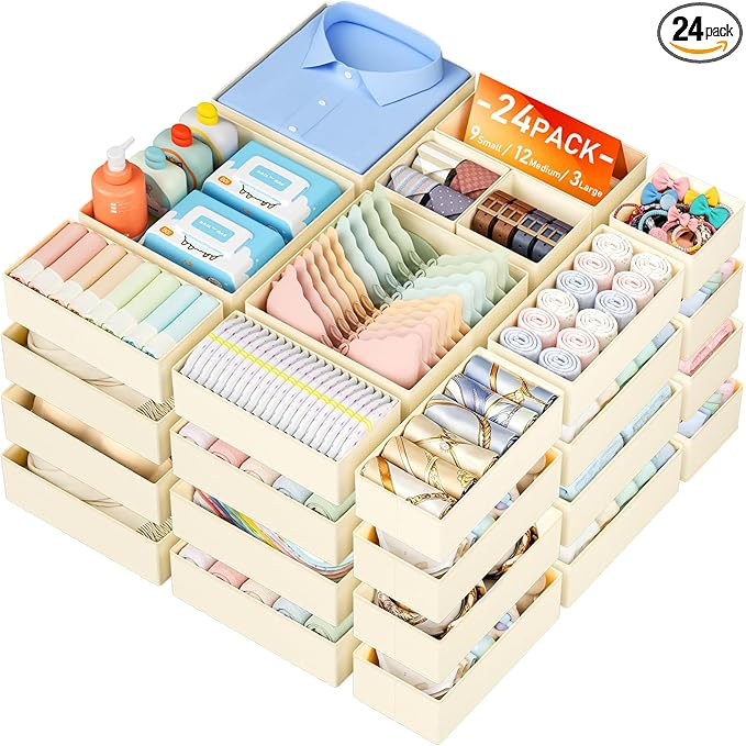 DIMJ Drawer Organizer Clothes Storage - 24 Pack Baby Dresser Organizer for Nursery Closet Organization, Fabric Drawer Organiz
