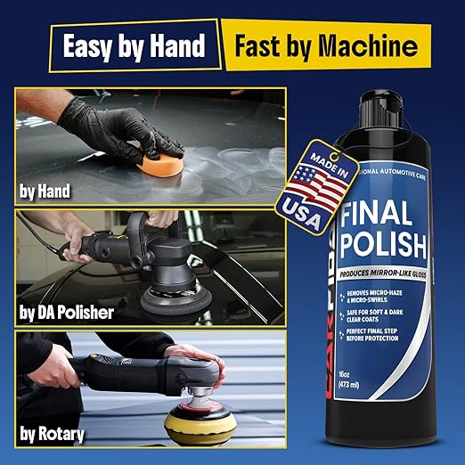 Carfidant Final Polish - Ultra Fine Finishing Polish for Cars - Removes Micro Haze Swirl Marks & Micro Marring - Mirror Gloss Car Polish - Safe for Dark Paint Clear Coat - Pre Wax Ceramic Prep - 16 oz