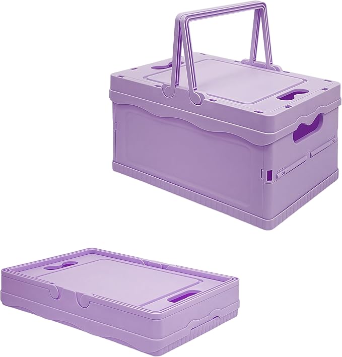 Tixill Small Collapsible Storage Crates, Foldable Plastic Baskets with Lids and Handles for Organizing, Mini Stackable Bins f