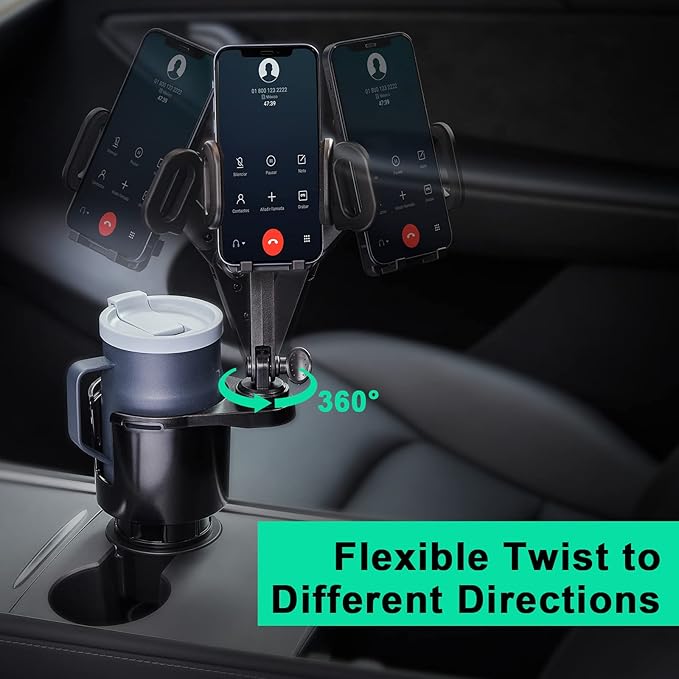 This Hill Car Cup Holder Expander Adjustable Base with Phone Mount 360° Rotation Cup Holder Cell Phone Holder for Car Compati