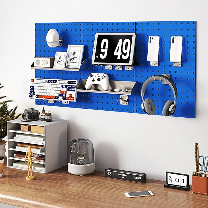 Goplus Garage Pegboard, Metal Pegboard Tool Organizer Kit with 3 Pegboards & 28 PCs Hanging Accessories, Heavy Duty Wall Orga