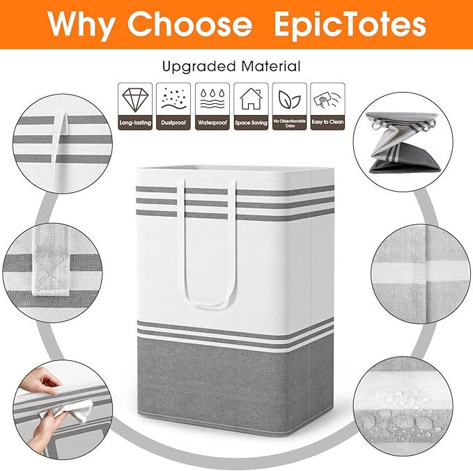 3 Pack Large Laundry Baskets, Laundry Hampers, Freestanding Waterproof Collapsible Clothes Bag with Extended & Reinforced Han