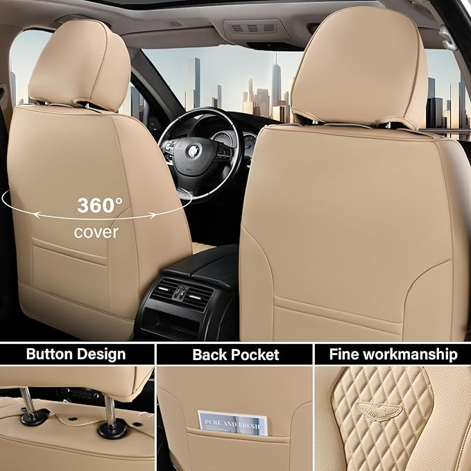 Coverado Seat Covers, Car Seat Covers Front Seats, Beige Car Seat Cover, Waterproof Car Seat Covers, Car Seat Cushion, Front 