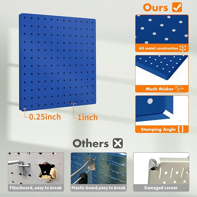 Peg Board, 6PCS Metal Pegboard, Heavy Duty Pegboard Wall Organizer with Frame. Pegboard for Walls, Garage, Workbench, Craft R